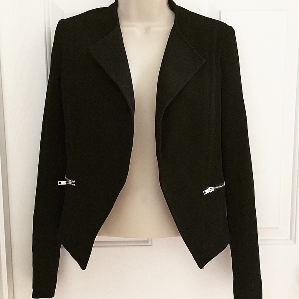 Black Blazer Jacket with Zipper Detail